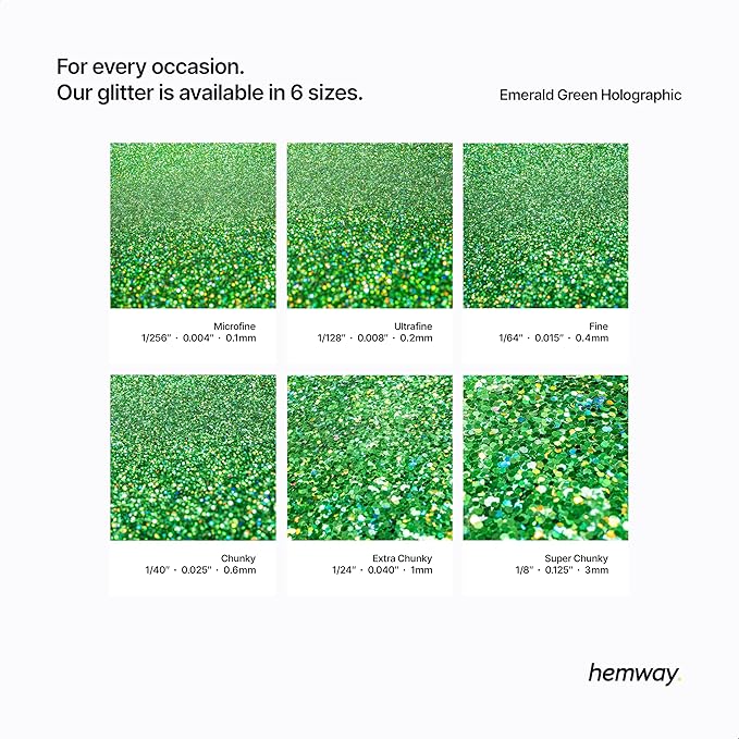 Hemway Glitter for Resin 100g Emerald Green Holographic Metallic Crystals for Epoxy Craft Super Chunky Flakes Tumblers Wax Melt
