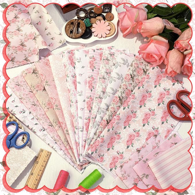 HunnmingRe 20 Pcs 10''x10'' Vintage Rose Quilting Fabric Square Bundle Retro - Image 3