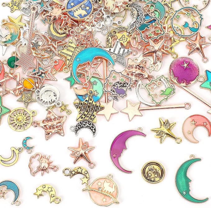 MARFOREVER 120 Pcs Mixed Sun Star Moon Charms by MARFOREVER