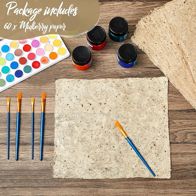 Henoyso 60 Pcs 16 x 12 Inches Mulberry Rice Paper, Handmade Decoupage Paper Sheets, Vintage Washi Carfts DIY Painting for Calligraphy Drawing Writing Scrapbooking Art Supplies