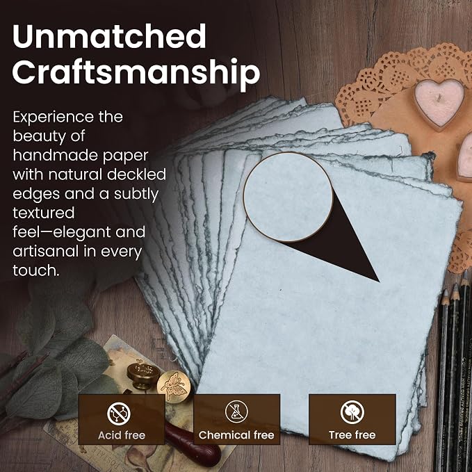 LEATHER VILLAGE Grey Deckled Edge Handmade Watercolor Paper 7.5x11.5 | 50 - Image 3