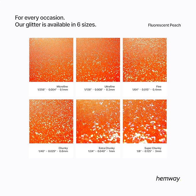 Hemway Polyurethane & Epoxy Resin Glitter 100g / 3.5oz Metallic Crystal Flake Additive for Flooring Jewelry Tumblers Glass Pigment - Extra Chunky (1/24" 0.040" 1mm) - Fluorescent Peach