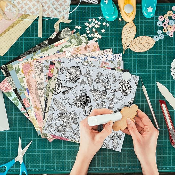 24 Sheets 12 Designs Scrapbook Paper Pad,6"×6” Single-Sided Decopodge Craft Cardstock Paper, Christmas Scrapbooking DIY Decorative Background Cardmaking Supplies.Flowers