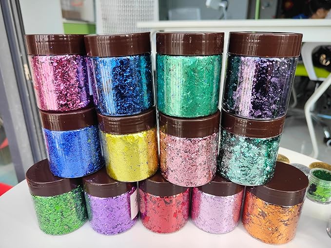 Gilding Flakes,Gold Foil Flakes for Resin,Blue Red Purple Pink Metallic Foil Flakes for Resin Jewelry Making,Nails,Painting Art,Crafts and Slime (Green)
