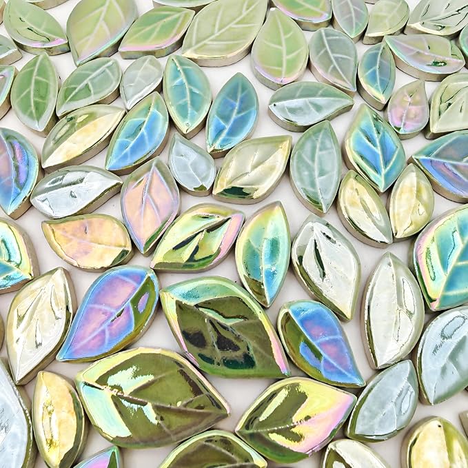 500g/1.1lb Leaf-Shaped Ceramic Mosaic Tiles, Ceramic Mosaic Pieces - Image 3