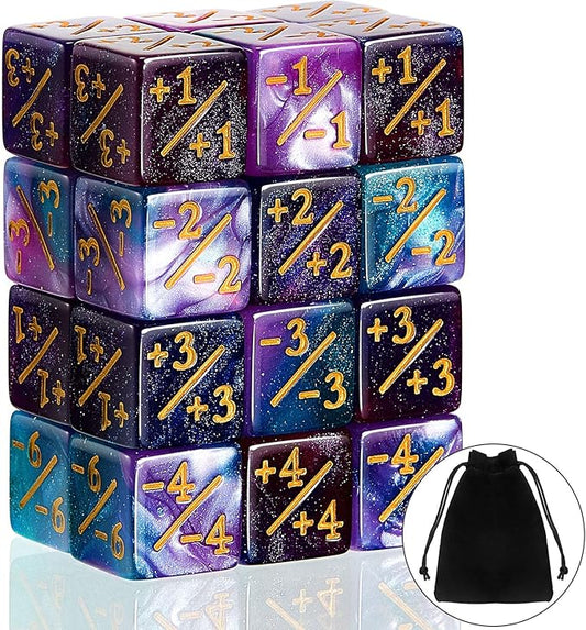 Sumind 24 Pcs Magic Life Counter Dice -1/+1 Counters Commander Buff Tokens 6 Sided Dice Loyalty Life Gifts Compatible with MTG CCG TCG Cards Gaming Accessory (Fresh Style)