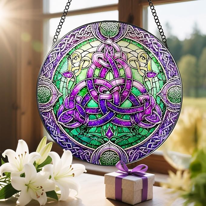 Stained Glass Window Hanging, LAOWEIKI 8'' Celtic Knot Suncatcher, Stained - Image 6