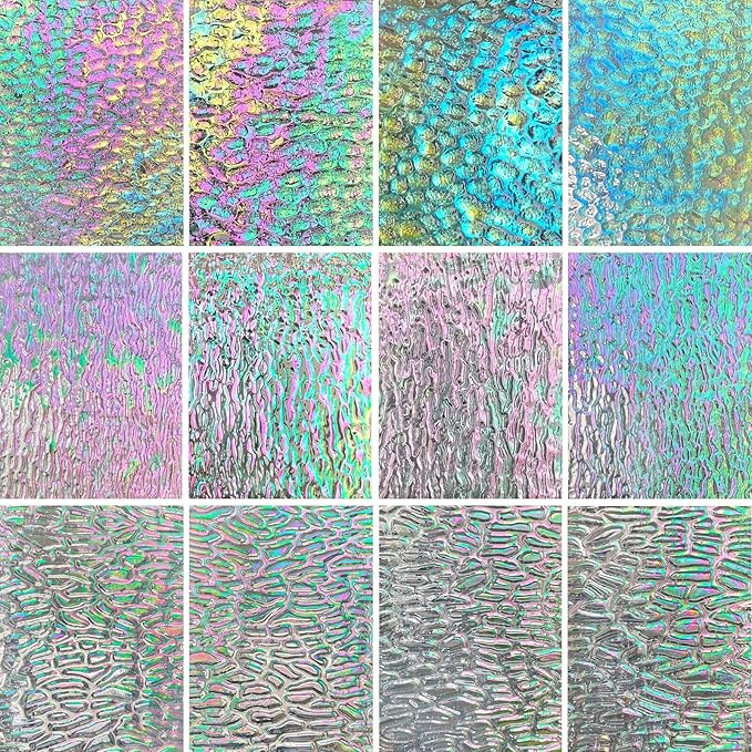 LITMIND 12 Sheets Iridescent Transparent Textured Stained Glass Variety Pack by LITMIND