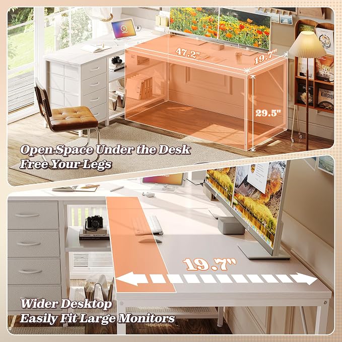 PRAISUN 61" L Shaped Desk with Power Outlets & USB-C Port, Reversible Computer - Image 5