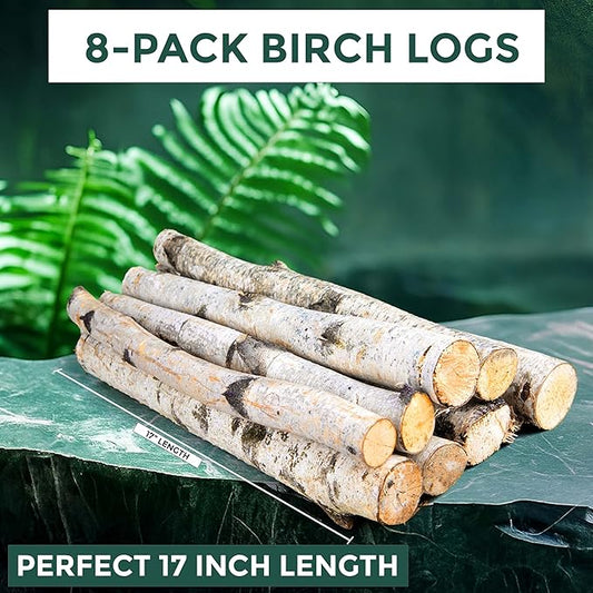 17 Inch Natural Birch Logs - Decorative Dried Birch Wood Logs for Fireplace, Wedding Centerpieces - Unfinished Wood DIY Crafts, & Home Décor - Birch Log Bundle for Indoor Display (8 PCS) (1"-2.5" DIA)