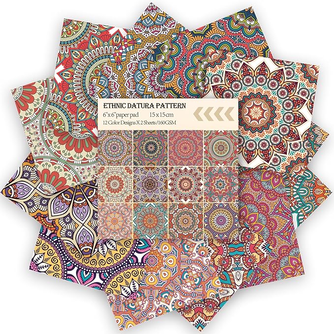 24 Sheets 12 Designs Scrapbook Paper Pad,6"×6” Single-Sided Decopodge Craft Cardstock Paper,Scrapbooking DIY Decorative Background Cardmaking Supplies.Datura