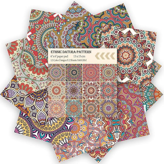 24 Sheets 12 Designs Scrapbook Paper Pad,6"×6” Single-Sided Decopodge Craft Cardstock Paper,Scrapbooking DIY Decorative Background Cardmaking Supplies.Datura