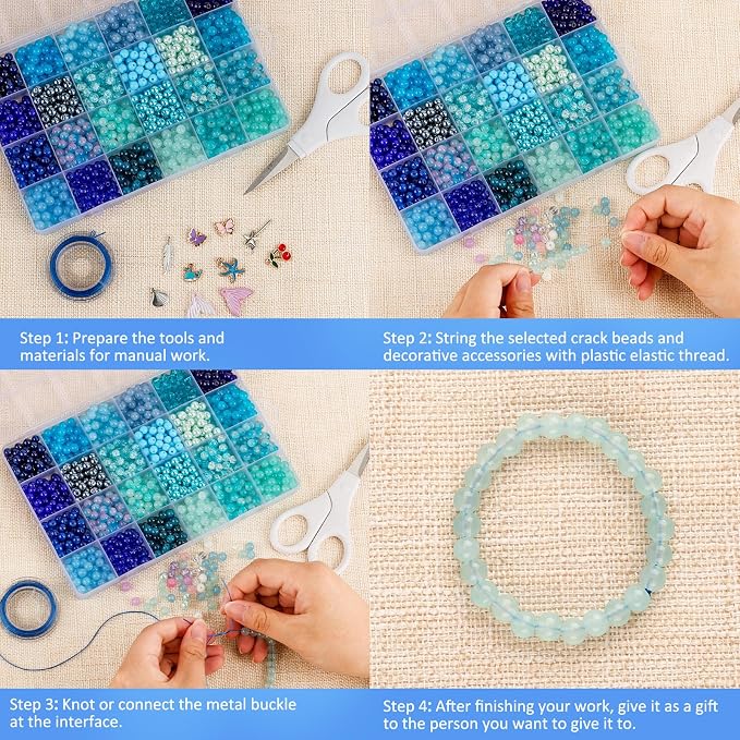 XSEINO About 1200PCS 6mm Glass Beads Bracelet Making Kit, 24 Assorted Dreamy - Image 4