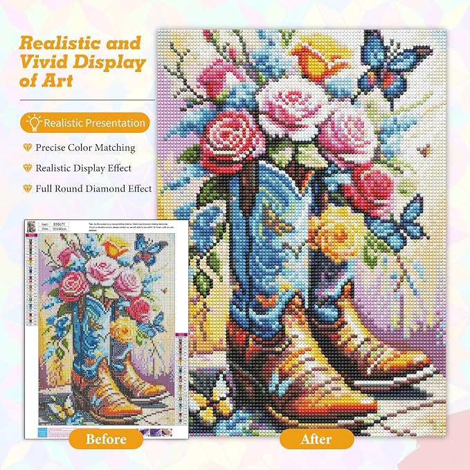 Cowboy Boots Diamond Art Kits for Adults Beginners 12x16 in, DIY Craft Gift | - Image 4