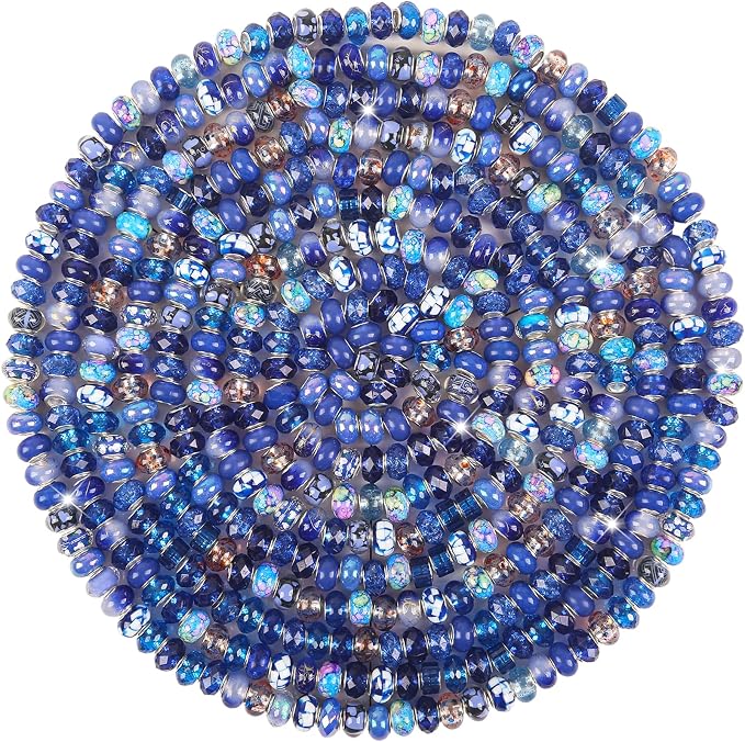 150Pcs Large Hole Beads Spacer Beads Dark Blue Assorted European Craft Big by BRACELETMAKINGKIT