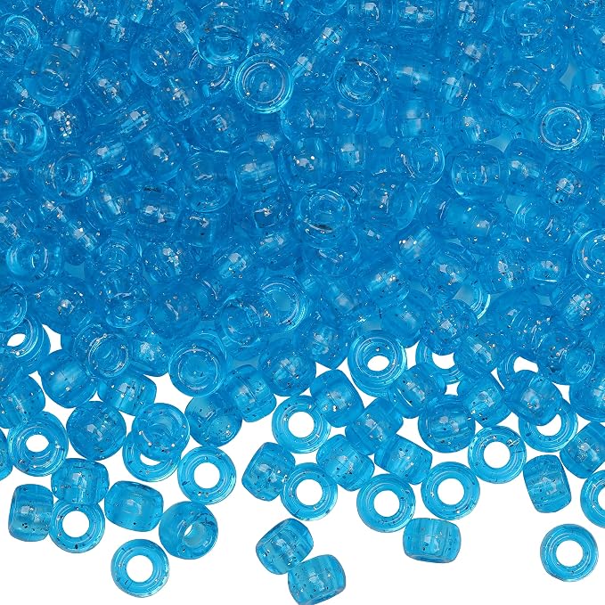 1000Pcs Pony Beads Bracelet 9mm Blue Glitter Plastic Barrel Pony Beads by Auvoua