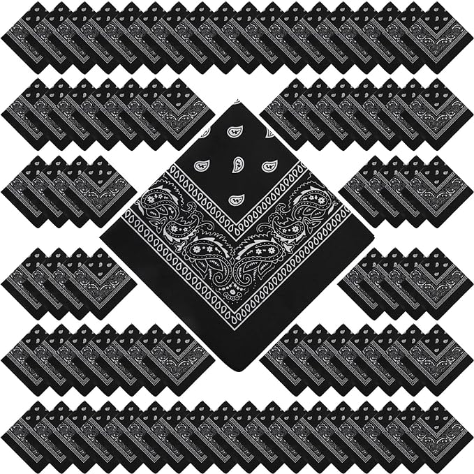100 Pack Bandanas Unisex Paisley Bandanas Bulk Multi Purpose Cowboy Head Wrap by Handepo