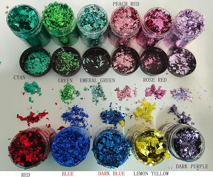 Gilding Flakes,Gold Foil Flakes for Resin,Blue Red Purple Pink Metallic Foil Flakes for Resin Jewelry Making,Nails,Painting Art,Crafts and Slime (Green)
