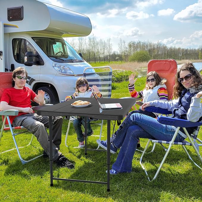 VINGLI 4 FT Plastic Folding Camping Table, 3-Level Adjustable Height, Portable - Image 7