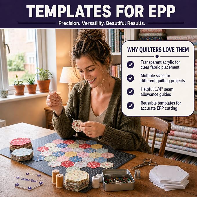 The Quilted Bear Circle Quilting Templates – 8 Clear Non-Slip Acrylic Quilt - Image 8