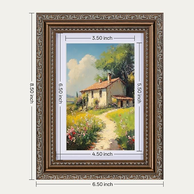 eletecpro 5x7 Vintage Picture Frame, Glass Cover, Horizontal or Vertical - Image 3