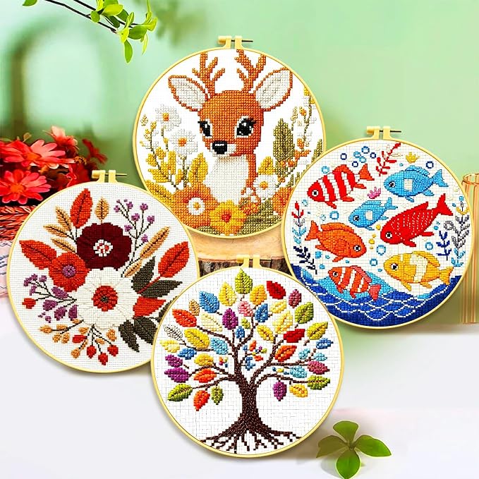 Zhenqing 4 Pack Nature Stamped Cross Stitch Kit - Image 2