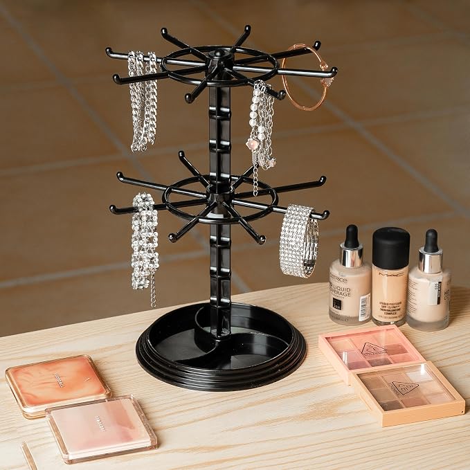 2 Tier Rotating Jewelry Display Stand, Necklace Holder, Jewelry Tree Stand - Image 4