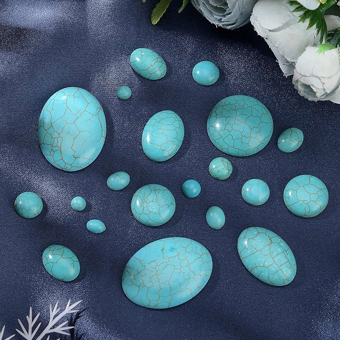 PH PandaHall 84pcs Synthetic Turquoise Stone Cabochons, 7 Sizes Blue Texture - Image 5