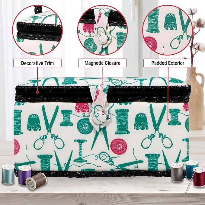 SINGER 07271 Basket with Sewing Notions Kit & Removable Tray-Vintage Spools - Image 5