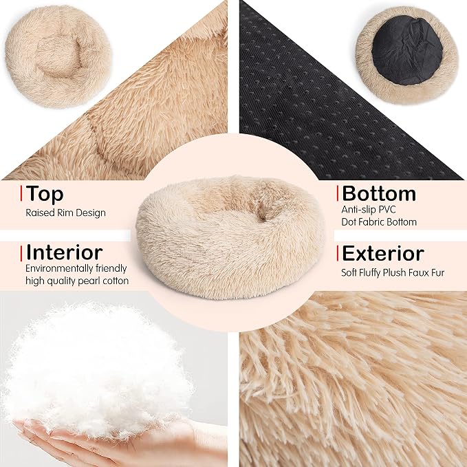 Calming Donut Dogs Beds for Small Dogs Washable, 23inch Plush Round Pet Bed for - Image 3
