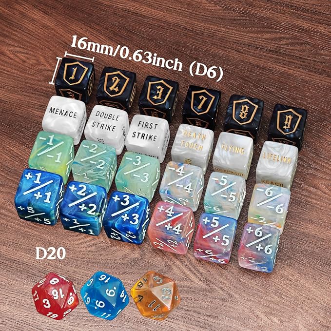 63 PCS MTG Dice Counters Set with Bulk Abilities Keywords Counters, MTG Life Counters for Games, MTG Accessories
