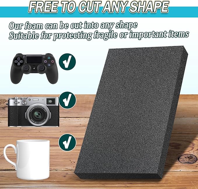 2 PCS Black Foam Padding- 16x12x1 Inch Polyurethane High Density Foam Cuttable Black Sheet Pad Cushioning Inserts for Packing Cases and Crafts