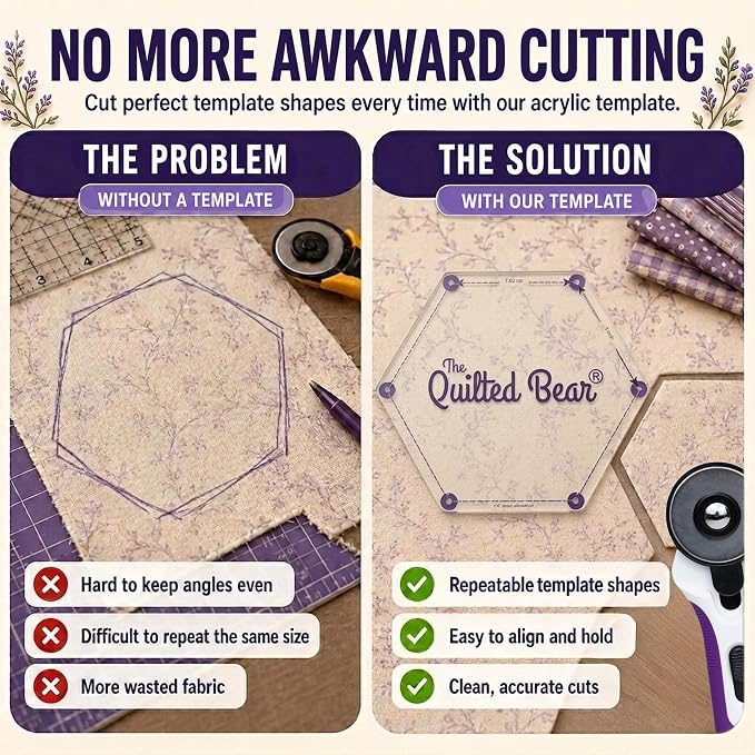 The Quilted Bear Diamond Quilting Templates – 8 Clear Non-Slip Acrylic Quilt - Image 5