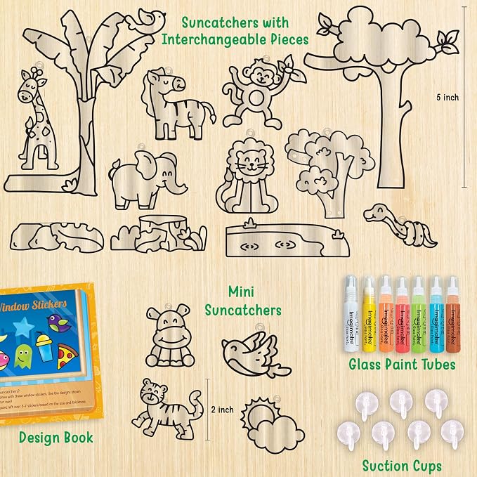 Imagimake Window Art Jungle | Low Mess Suncatcher Kit | 16 Pieces Glass - Image 2