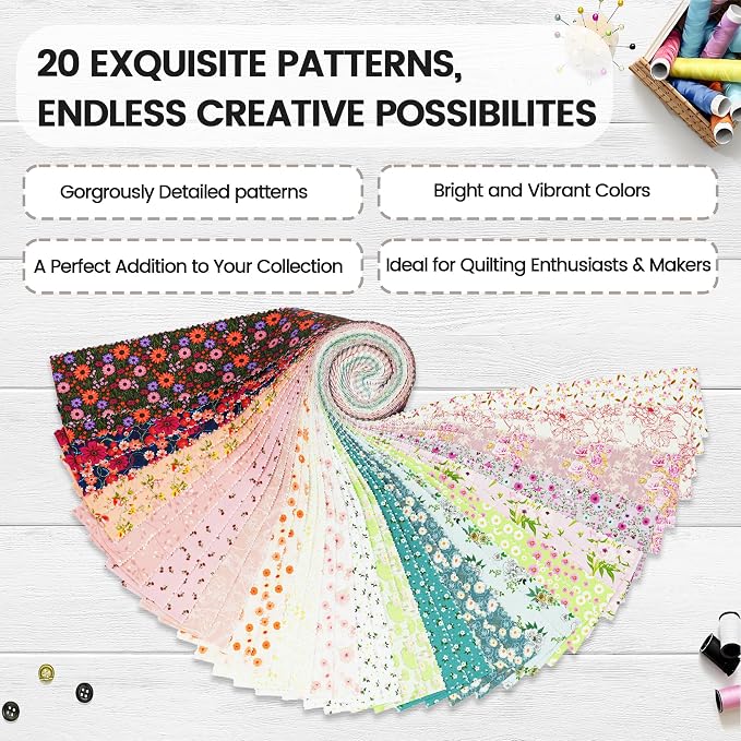 Craftido-20 Options-100% Cotton Jelly Roll Fabric Precut Strips - Image 3