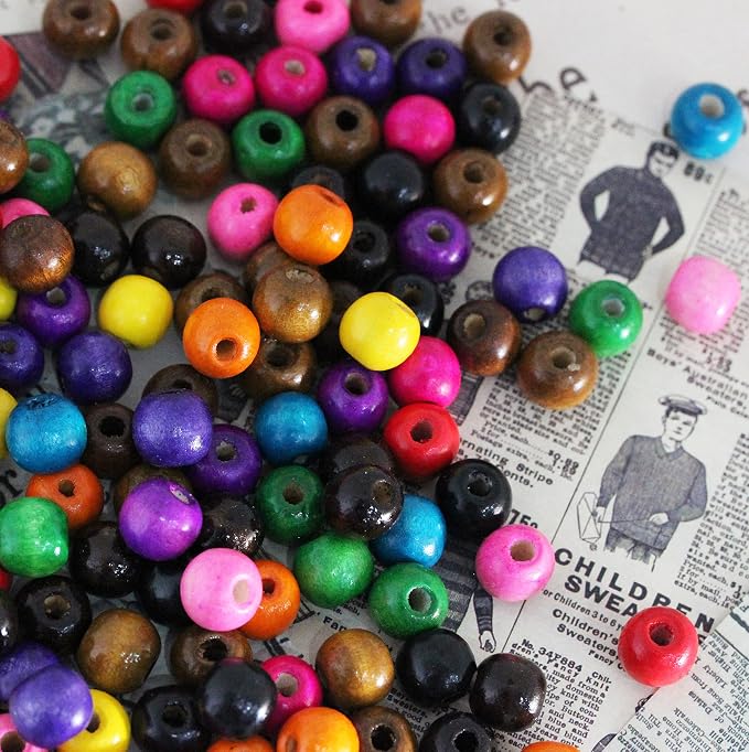 400Pcs Large Hole Wood Beads, BetterJonny Assorted Color Wooden Beads Hair - Image 6