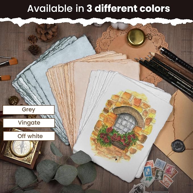 LEATHER VILLAGE Grey Deckled Edge Handmade Watercolor Paper 9.5x12.5 | 50 - Image 7