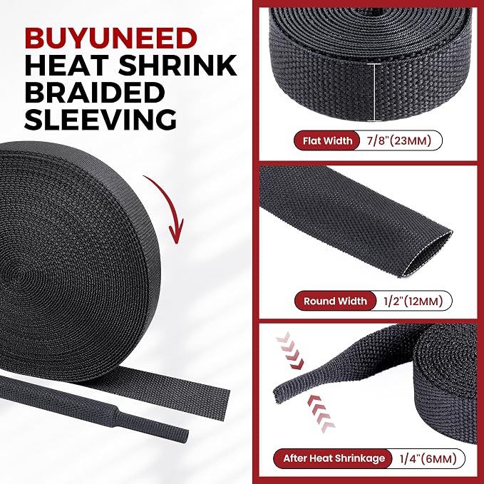 Heat Shrink Wire Loom 2:1 Shrinkable Braided Cable Sleeve 1/2 Inch ID-46ft - Image 2