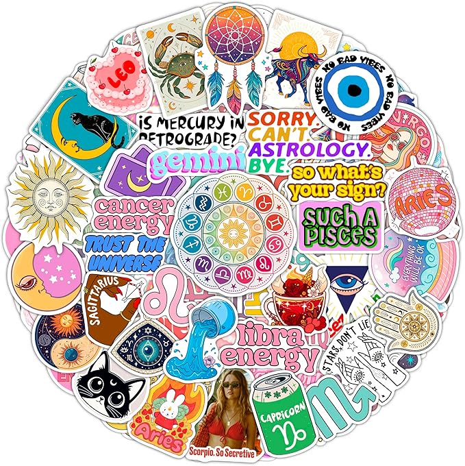 100Pcs Astrology Stickers for Water Bottle, Laptop by BulbaCraft