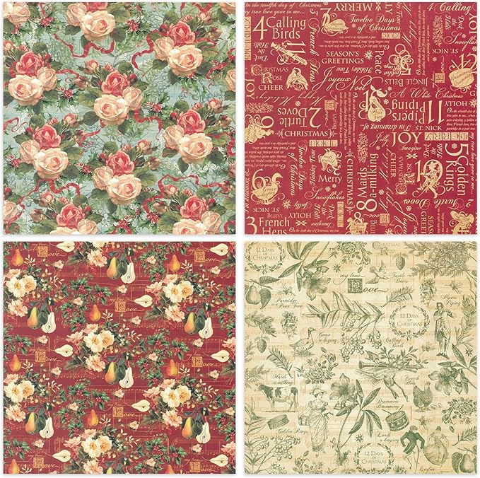 24 Sheets 12 Designs Scrapbook Paper Pad,6"×6” Single-Sided Decopodge Craft Cardstock Paper,Scrapbooking DIY Decorative Background Cardmaking Supplies.Carols