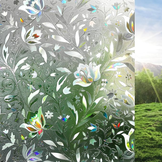 rabbitgoo Window Privacy Film, Stained Glass Cling, Tulip 17.5" x 78.7" | by rabbitgoo