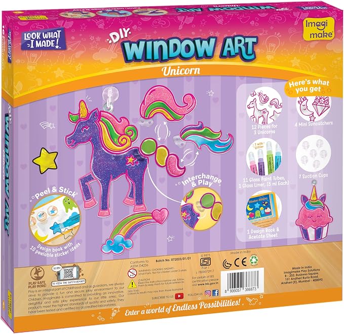 Imagimake Window Art Unicorn | Low Mess Suncatcher Kit | 16 Pieces Glass - Image 8