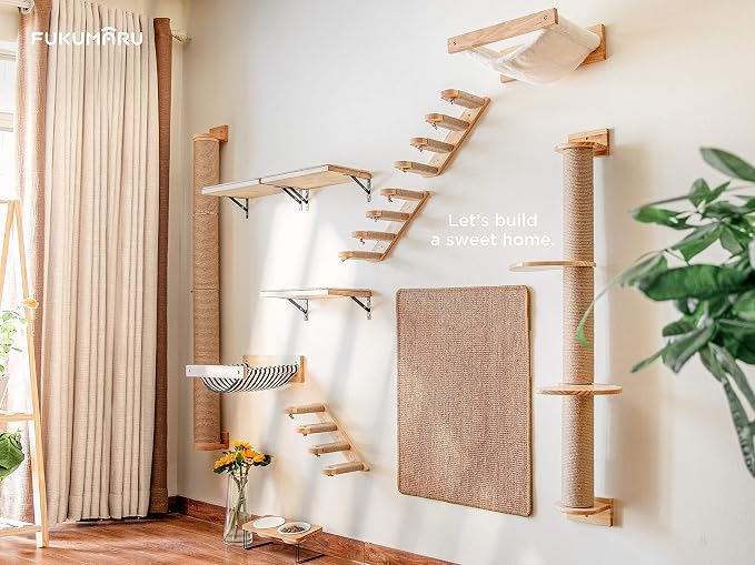 FUKUMARU Cat Hammock Wall Mounted, Kitty Beds and Perches, Wooden Cats Furniture - Image 8