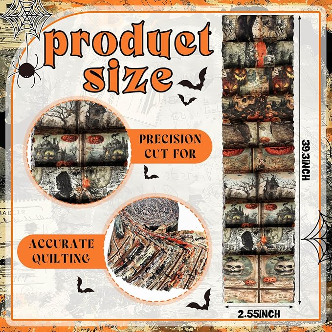 Hosuly 40 Pcs Vintage Halloween Fabric Gothic Fabric Skull Pumpkin Ghost Crow - Image 2