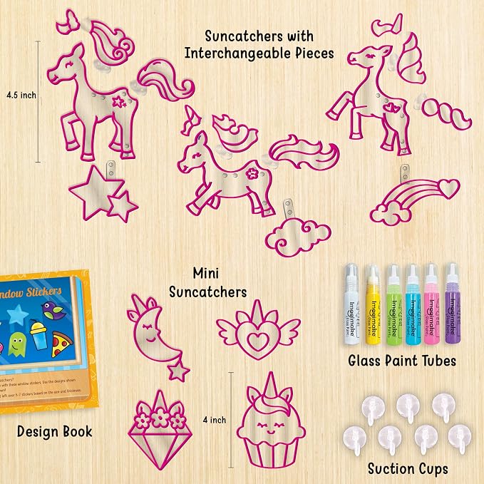 Imagimake Window Art Unicorn | Low Mess Suncatcher Kit | 16 Pieces Glass - Image 2