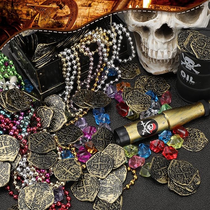 Hanaive 100 Pcs Pirate Coins Plastic Kids Fake Play Coins Replica Spanish Doubloons for Pirate Party Treasure Chest Board Games Tokens Toys Cosplay St. Patrick's(Bronze)