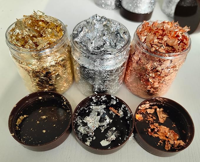 Gilding Flakes,Gold Foil Flakes for Resin,Blue Red Purple Pink Metallic Foil Flakes for Resin Jewelry Making,Nails,Painting Art,Crafts and Slime (Imitation Silver)