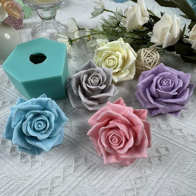 GreatMold 3D Blossom Rose Soap Mold Candle Mould Epoxy Resin Flower Crafts Silicone Molds Beautiful Rose Flower Wax Melt Cake Decoration Art Crafts Moulds