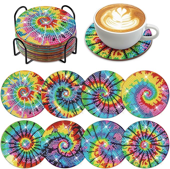 Cumule 8 PCS Tie-Dye Diamond Art Coasters Kits by cumule