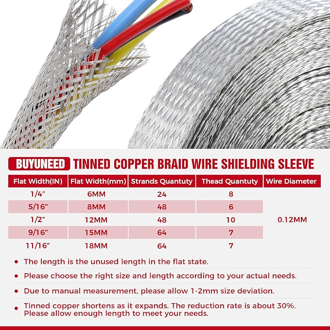 9/16" Wide Tinned Copper Braided Metal Wire Shielding Sleeve Ground Strap - Image 8
